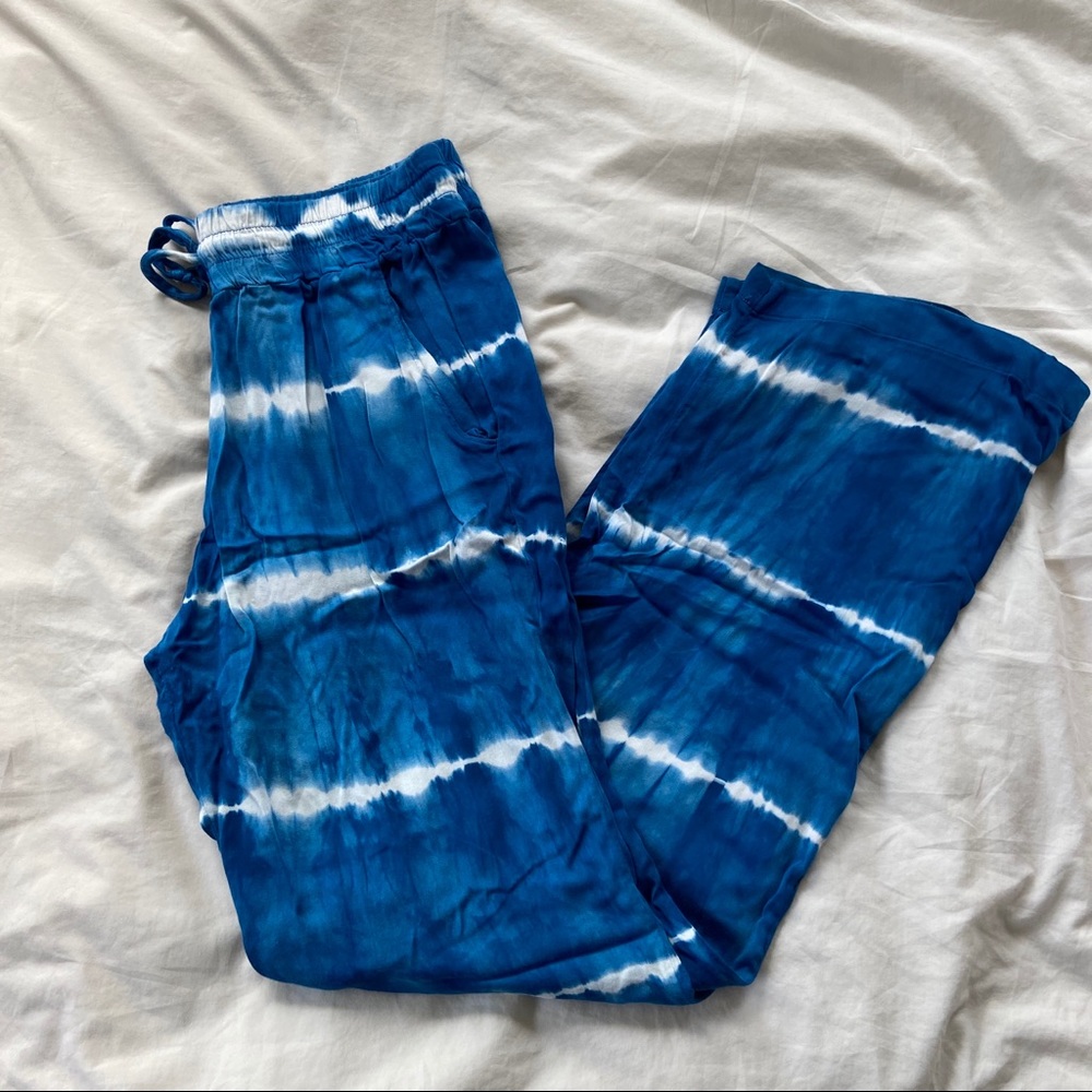 Green Dragon Blue Flowy Wide Leg Tie Dye Pants